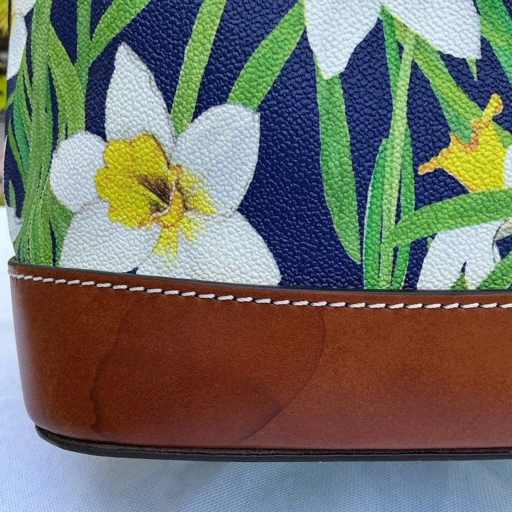 Dooney & Bourke Daffodil Navy Floral Drawstring Bucket Hobo Shoulder Bag Set NWT